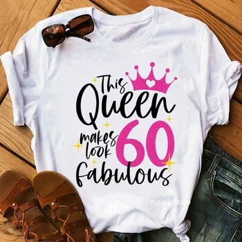 королева выглядела потрясающе на 60/30/40, Подарок на День Рождения, футболка с графическим принтом, Женская одежда в стиле Харадзюку, крутая футболка с губами, Femme
